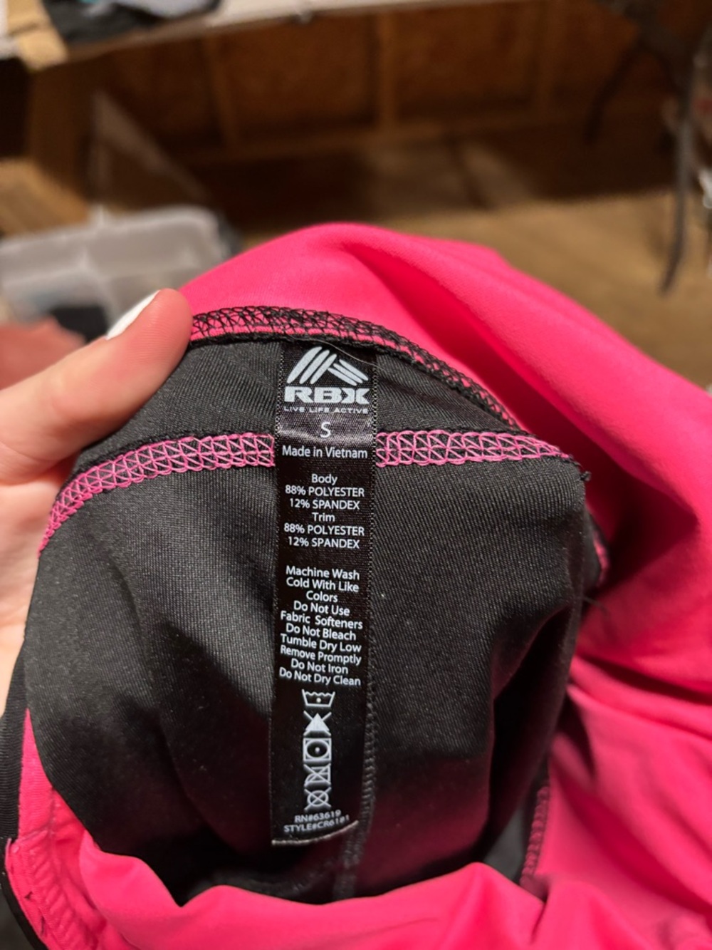 RBX Black Capri Leggings with Pink Trim and Gray Panels - Picture 2 of 4
